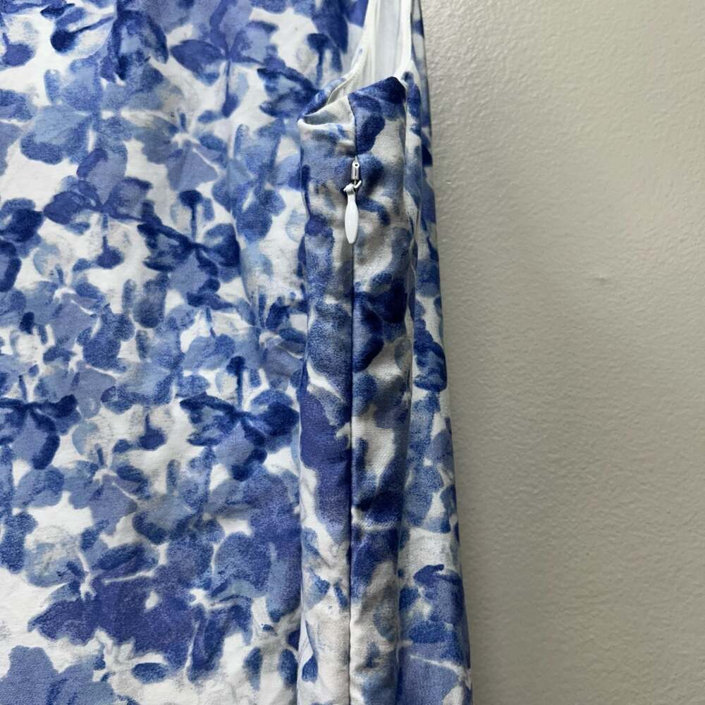 Talbots Blue Floral Watercolor Cotton Sleeveless Fit & Flare Dress - Picture 8 of 13